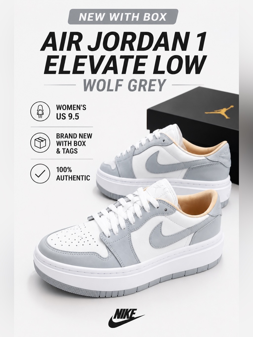 Nike Air Jordan 1 Elevate Low Wolf Grey DH7004-100 Women’s 9.5 NWT
